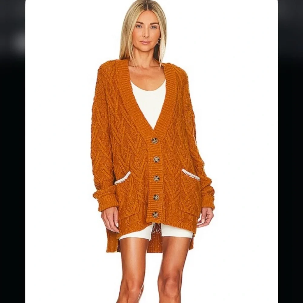 Free People Montana Cable Cardigan Sweater in Pumpkin Pie XS extra small NWT - Picture 2 of 11